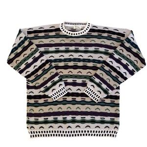 Vintage Protege Mens Sweater 2X Coogi Style Textured 3D Knit Biggie 90s USA